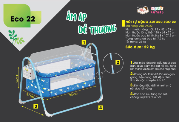 Nôi điện đưa tự động 2 lớp AUTORU-Eco 22 - AUE-AC22